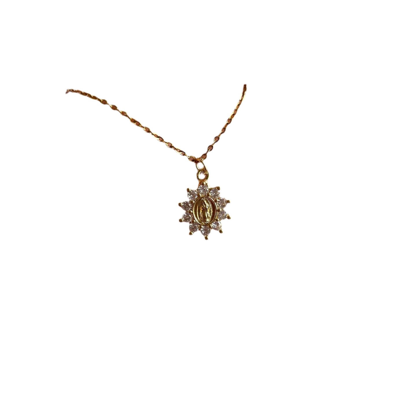Virgen de Guadalupe flor zirconias blancas