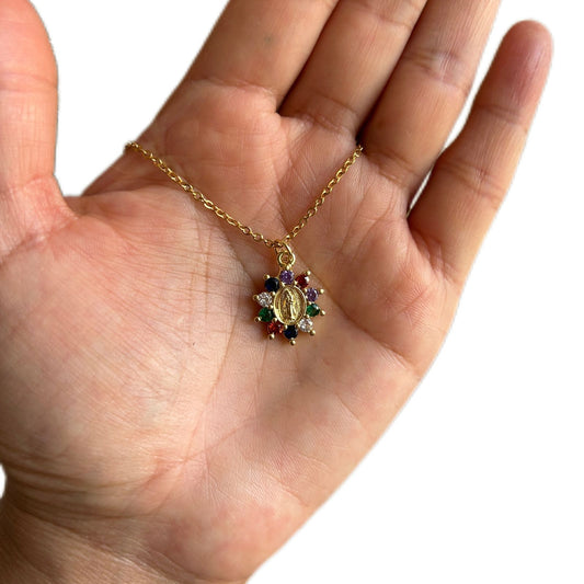 Collar Virgen flor multicolor