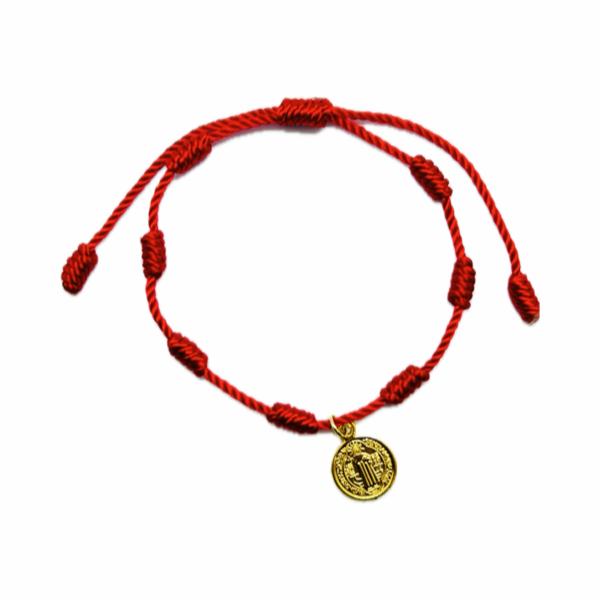 Pulsera 7 nudos hilo rojo San Benito chapa de oro